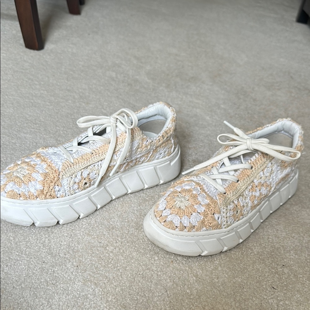 Free People Cream and Tan Slip-On Sneakers
